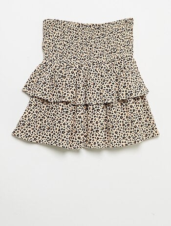 Saia com folhos e estampado leopardo