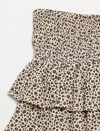 Saia com folhos e estampado leopardo