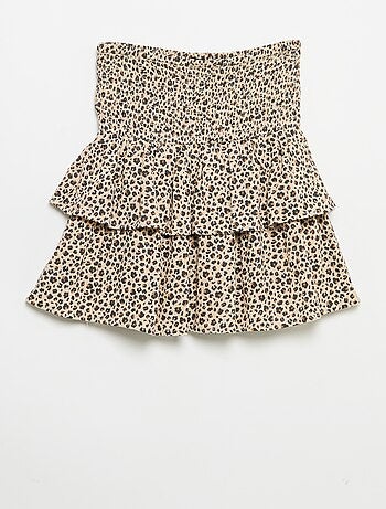 Saia com folhos e estampado leopardo