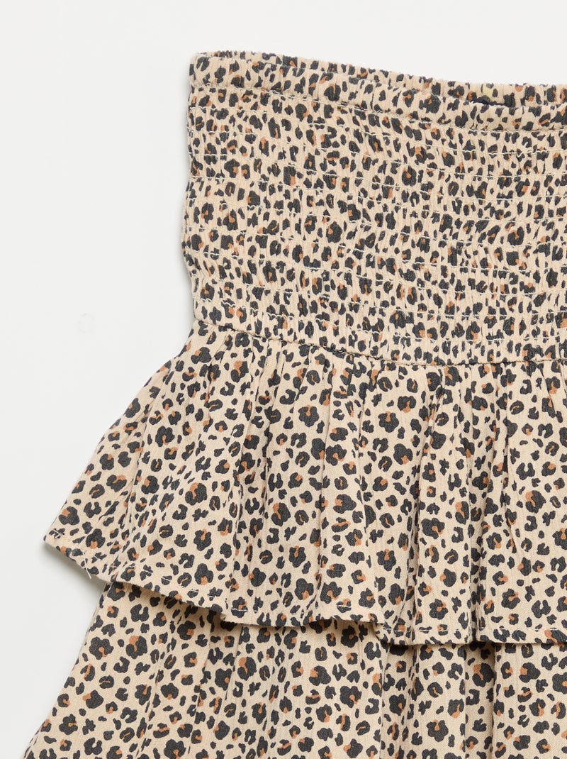 Saia com folhos e estampado leopardo Bege - Kiabi