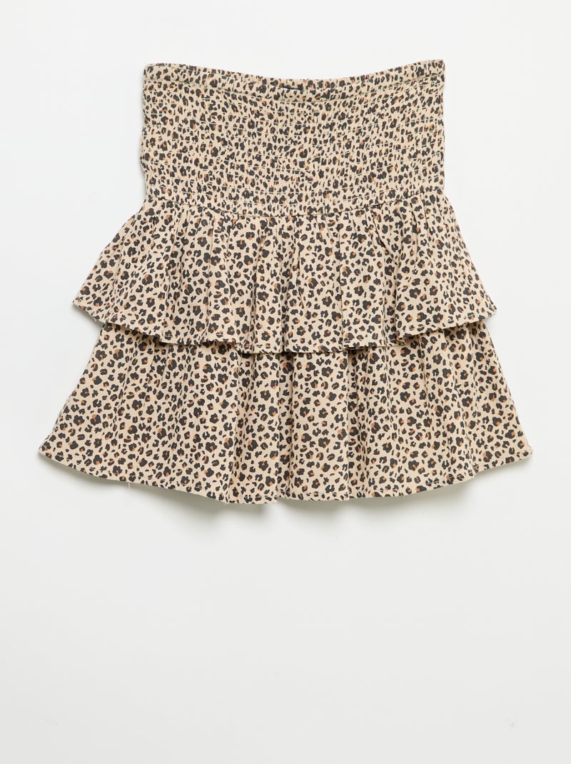 Saia com folhos e estampado leopardo Bege - Kiabi