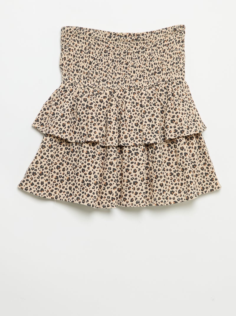 Saia com folhos e estampado leopardo Bege - Kiabi