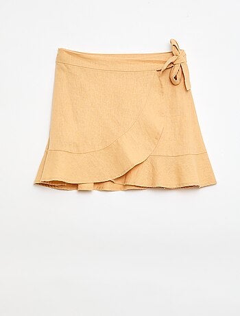 Saia com folhos em linho misto