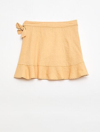 Saia com folhos em linho misto