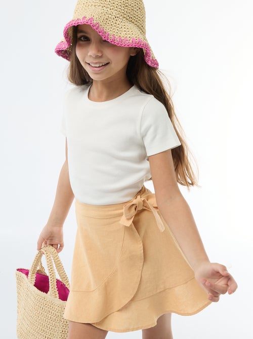 Saia com folhos em linho misto - Kiabi