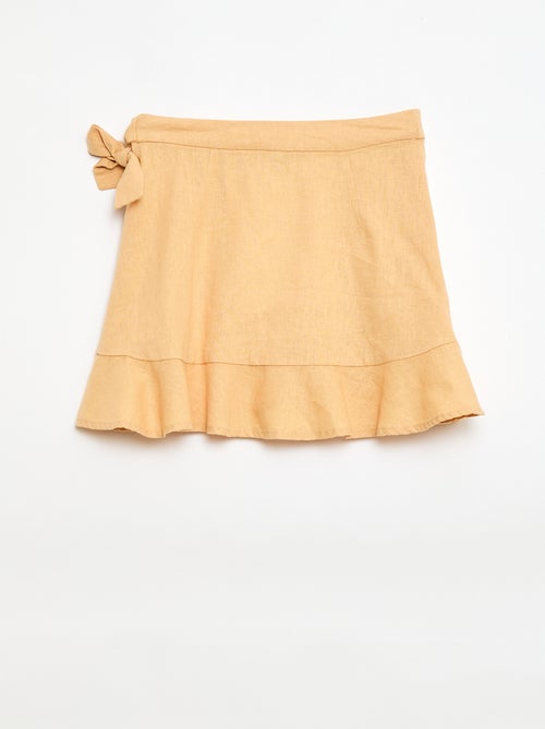 Saia com folhos em linho misto - Kiabi