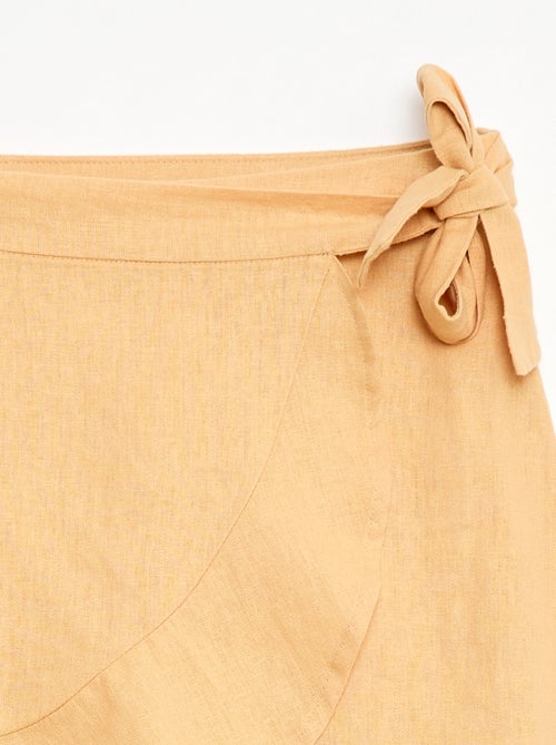 Saia com folhos em linho misto - Kiabi