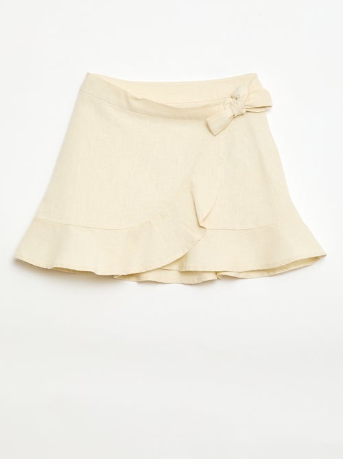 Saia com folhos em linho misto - Kiabi