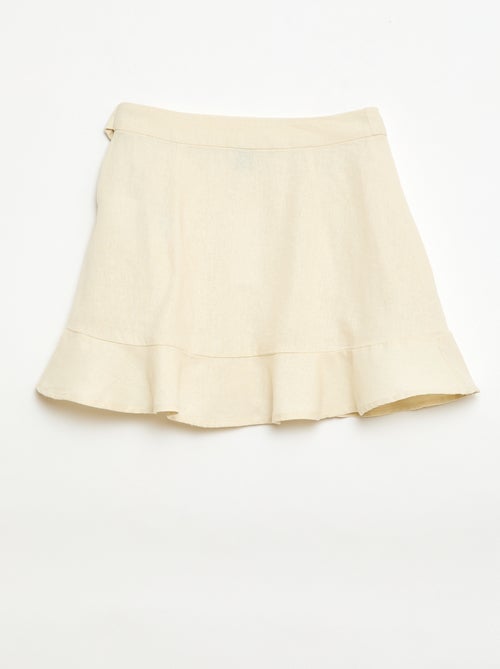 Saia com folhos em linho misto - Kiabi