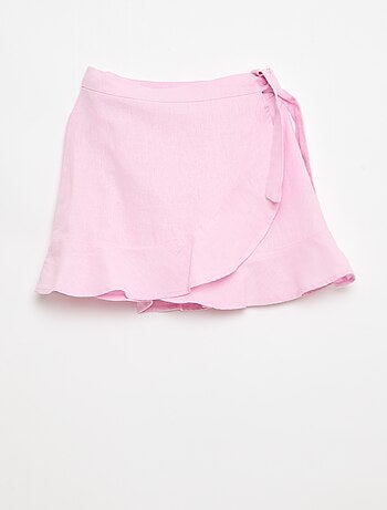 Saia com folhos em linho misto