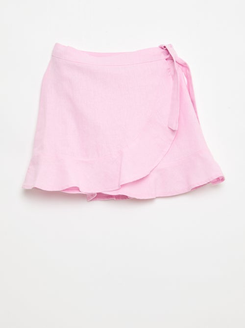 Saia com folhos em linho misto - Kiabi