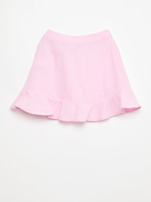 Saia com folhos em linho misto - Kiabi