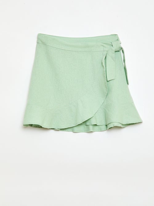 Saia com folhos em linho misto - Kiabi