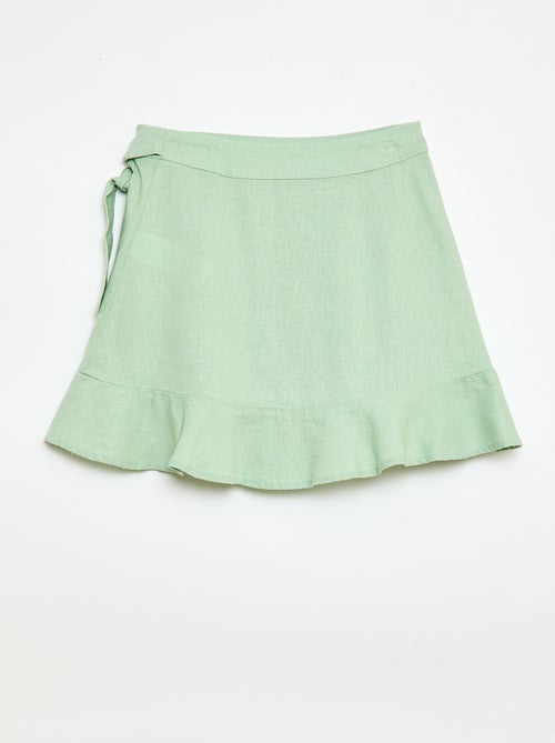 Saia com folhos em linho misto - Kiabi