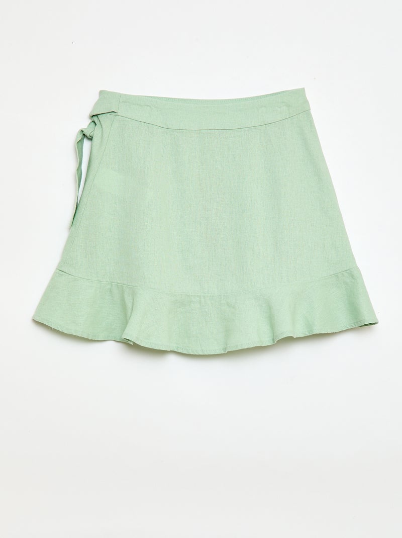Saia com folhos em linho misto Verde - Kiabi
