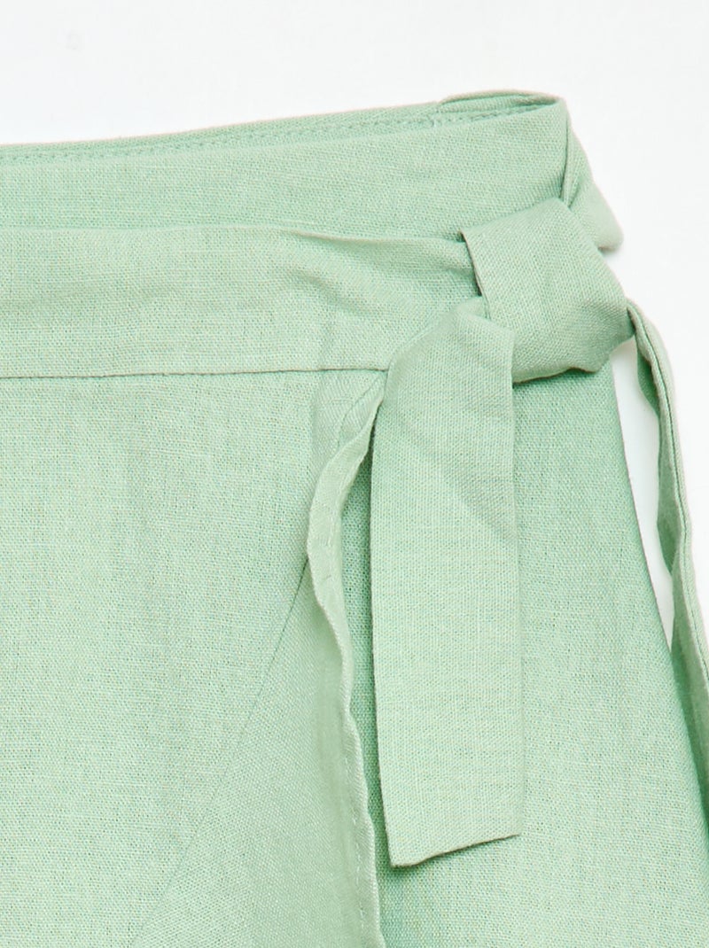 Saia com folhos em linho misto Verde - Kiabi