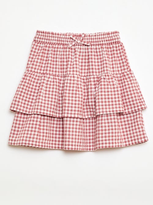 Saia com folhos vichy - Kiabi