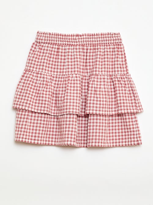 Saia com folhos vichy - Kiabi