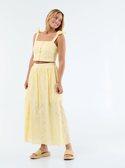 Saia comprida com bordado inglês - Kiabi