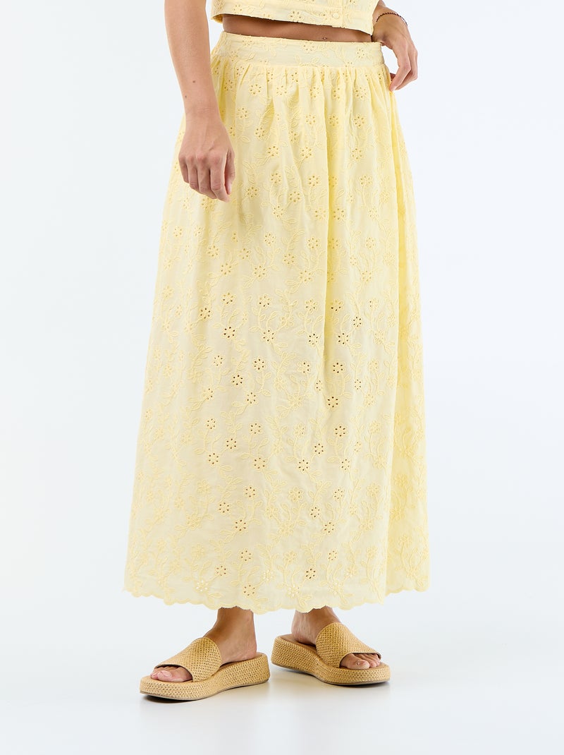 Saia comprida com bordado inglês Amarelo - Kiabi