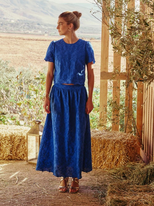 Saia comprida com bordado inglês - Kiabi