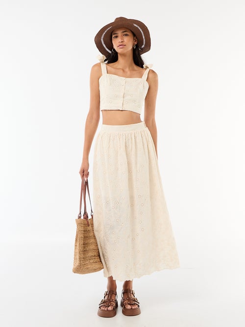 Saia comprida com bordado inglês - Kiabi