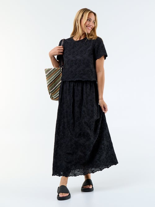 Saia comprida com bordado inglês - Kiabi