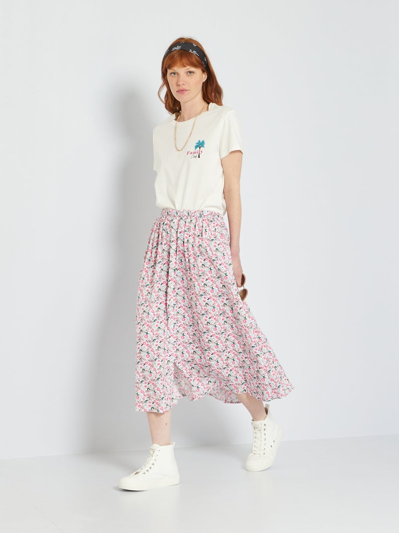 Saia comprida com estampado 'flores' BRANCO - Kiabi