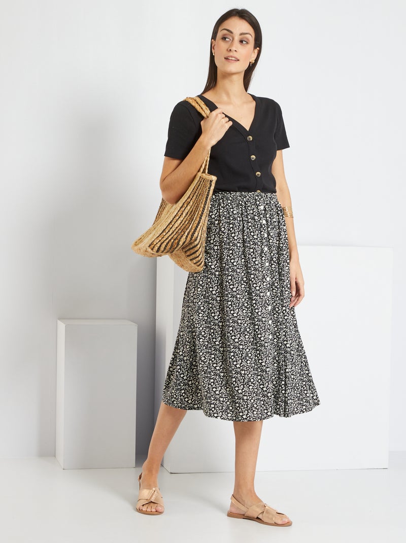 Saia comprida com estampado 'flores' PRETO - Kiabi