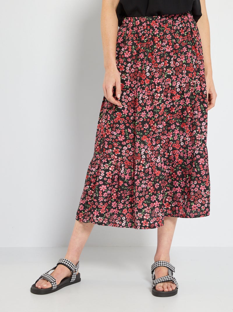 Saia comprida com estampado 'flores' Vermelho - Kiabi