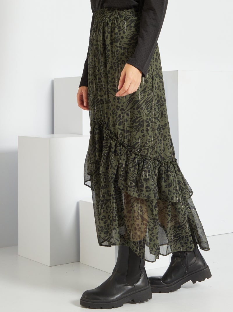 Saia comprida com estampado leopardo CAQUI - Kiabi