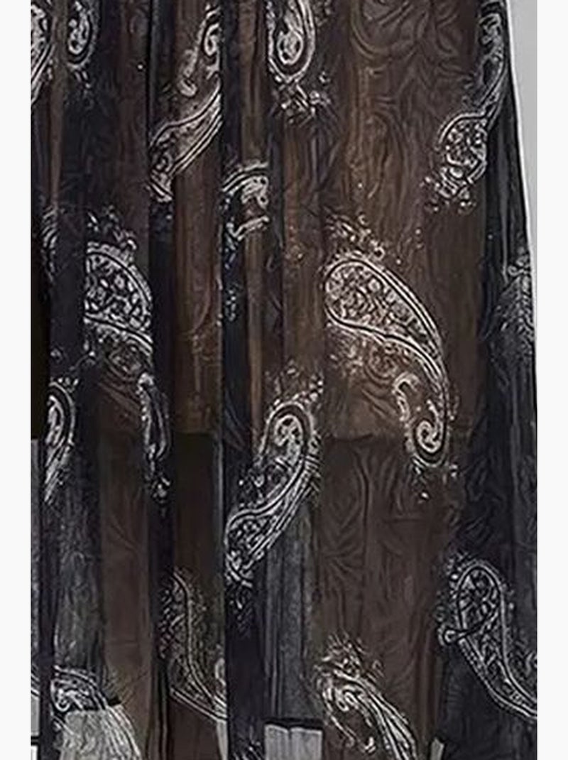 Saia comprida de cintura subida com estampado paisley e cinto. Lucci Azul-marinho - Kiabi
