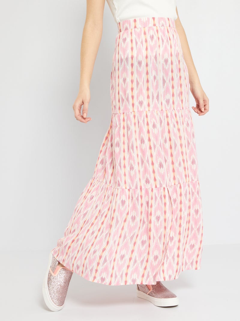 Saia comprida em crepe com estampado étnico ROSA - Kiabi