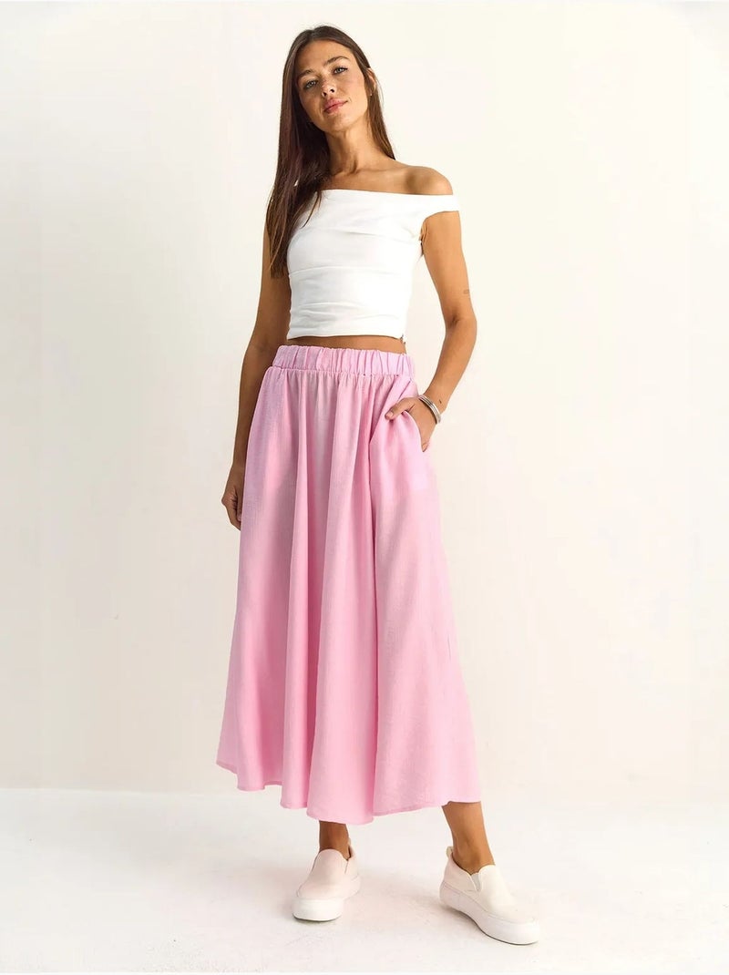 Saia comprida em linha a de cintura alta com bolsos lucci Rosa-claro - Kiabi