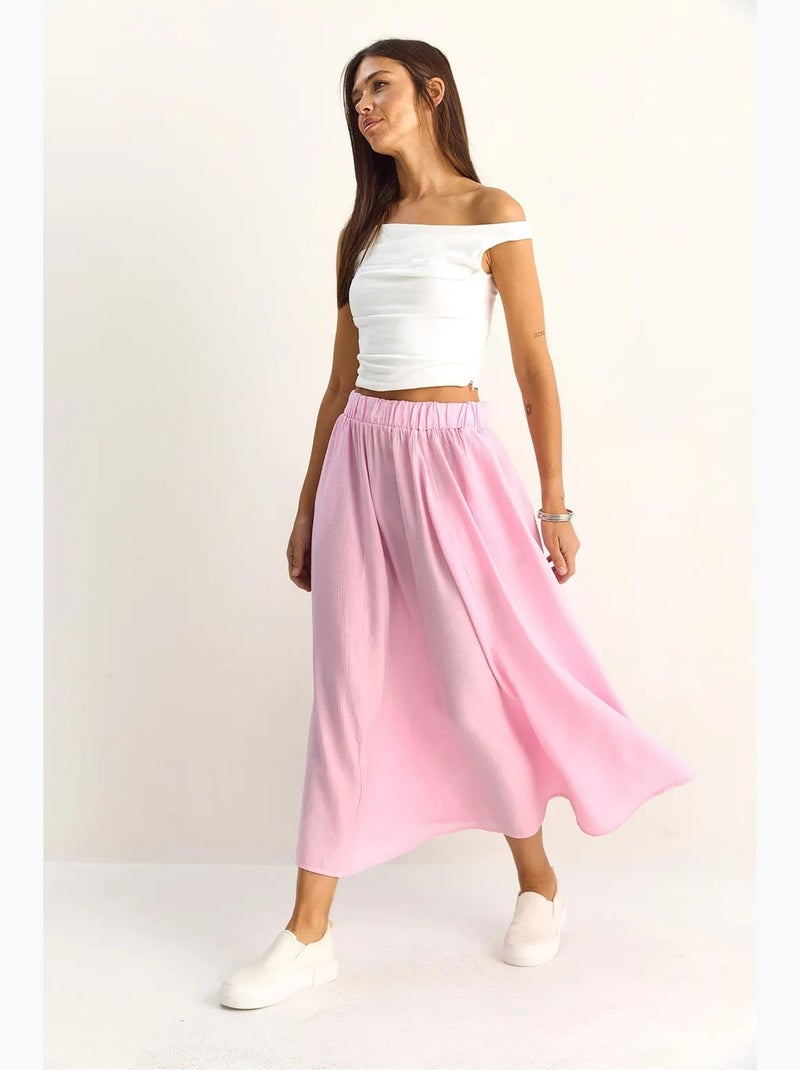 Saia comprida em linha a de cintura alta com bolsos lucci Rosa-claro - Kiabi