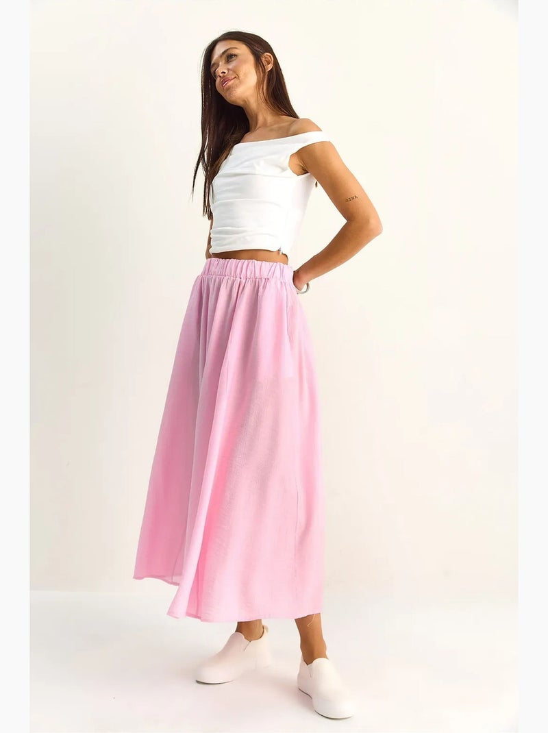 Saia comprida em linha a de cintura alta com bolsos lucci Rosa-claro - Kiabi