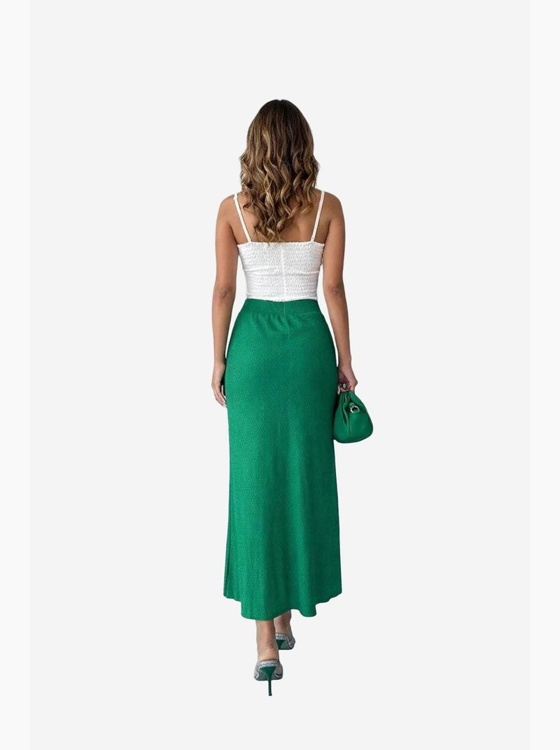 Saia comprida em malha canelada de cintura alta my fashion Verde esmeralda - Kiabi
