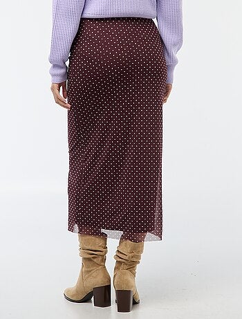 Saia comprida em malha com bolinhas