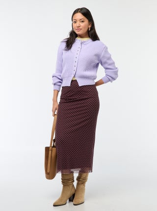 Saia comprida em malha com bolinhas