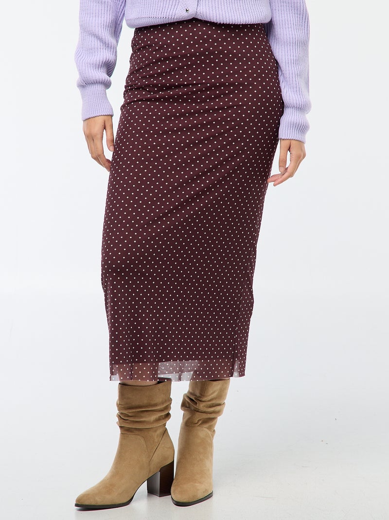 Saia comprida em malha com bolinhas Castanho - Kiabi