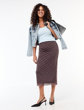 Saia comprida em malha com padrão axadrezado