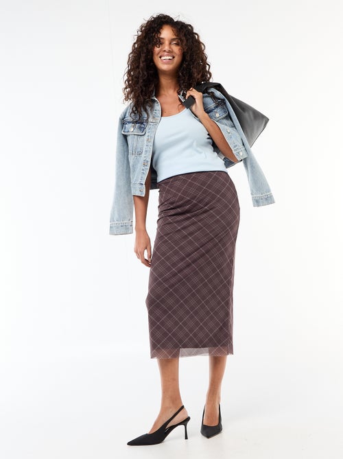 Saia comprida em malha com padrão axadrezado - Kiabi