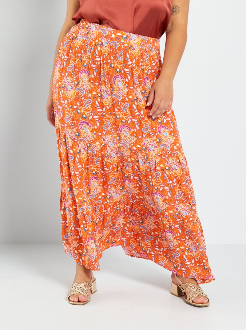 Saia comprida estampada em camadas LARANJA - Kiabi