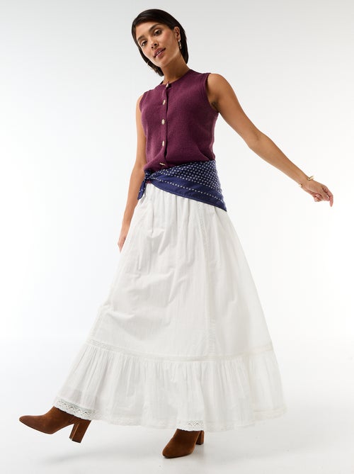 Saia comprida evasé com macramé - Kiabi