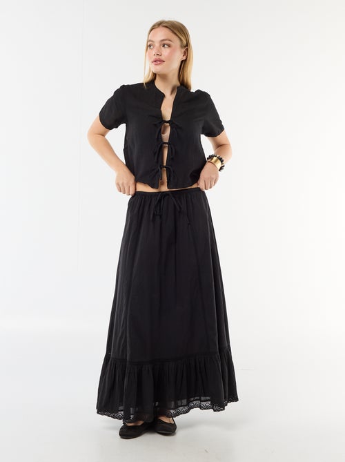 Saia comprida evasé com macramé - Kiabi