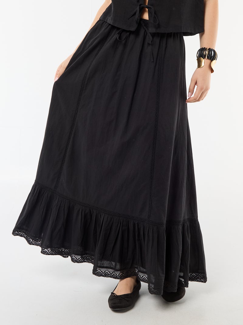 Saia comprida evasé com macramé Preto - Kiabi