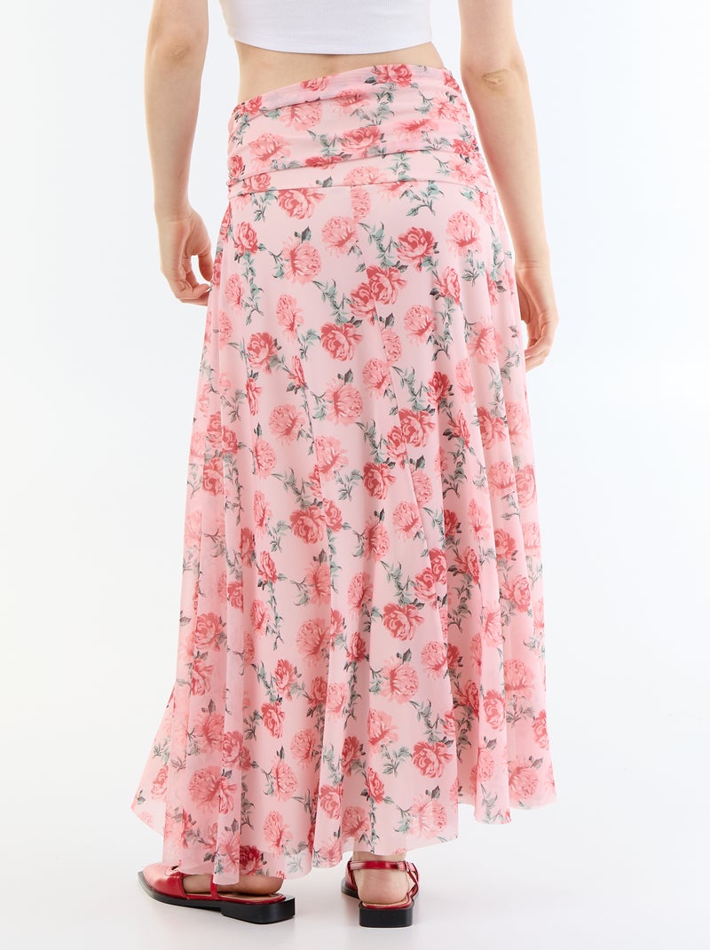 Saia comprida evasê floral Rosa - Kiabi