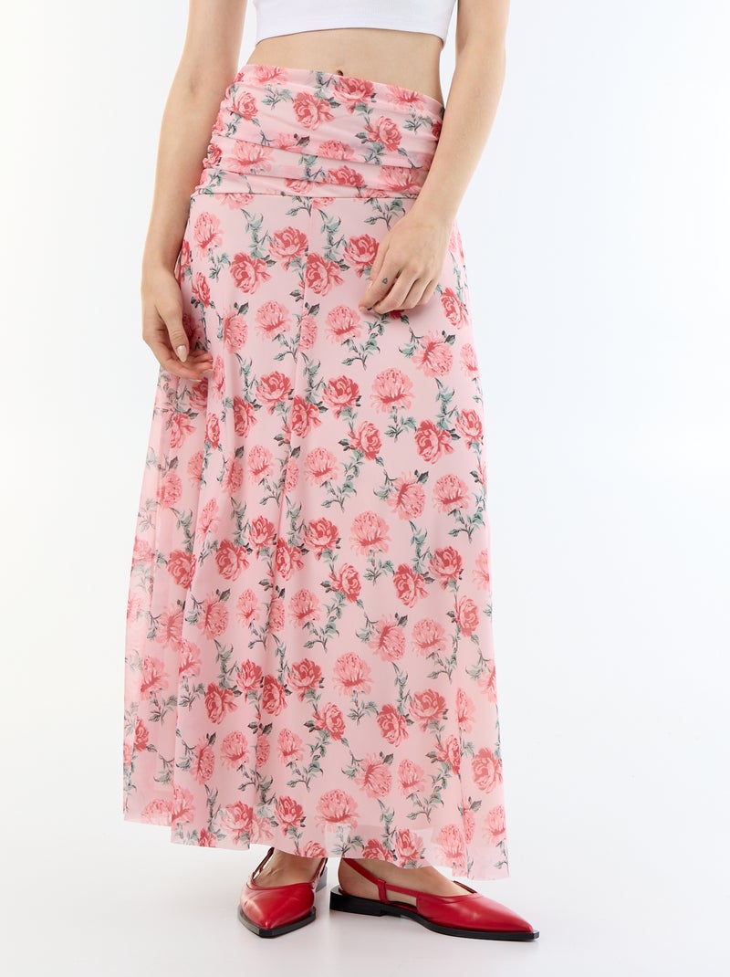 Saia comprida evasê floral Rosa - Kiabi