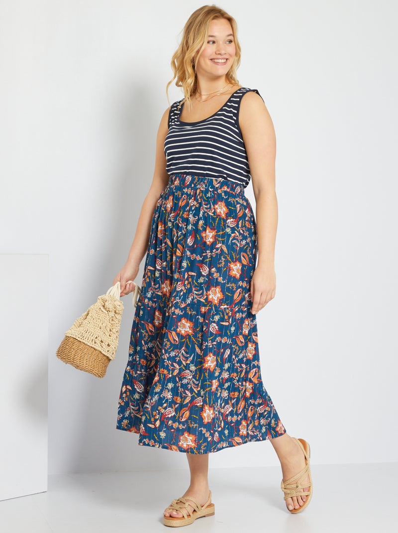 Saia comprida florida em crepe AZUL - Kiabi