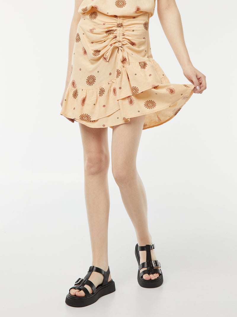 Saia curta com base com folhos em camadas BEGE - Kiabi